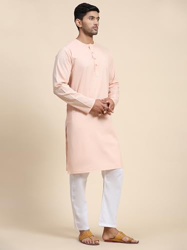 Image of Men's Pure Cotton Solid Kurta Pajama Set Round Neck Casual Yoga Dress
