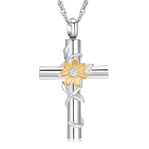 shajwo Sunflower Urn Necklaces for Ashes for Women Men Cremation Jewelry Memorial Human Ashes Pendant