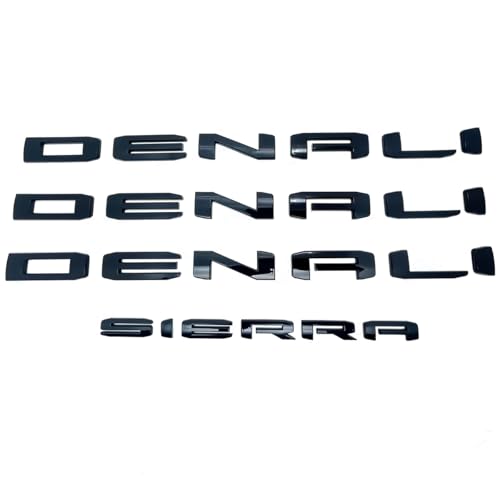 Emblema de letras traseras para puerta de Sierra Denali 2019-2022, 4 piezas negro brillante