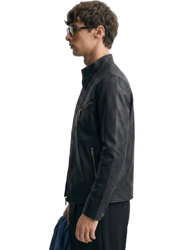 Image of Leather Retail Black Full Sleeve Solid Men Jacket