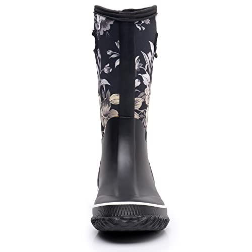 Image of WTW Womens Mid Calf Rain Boots - Waterproof Insulated Neoprene Rubber Boots Mud Outdoor Hunting Garden Boots