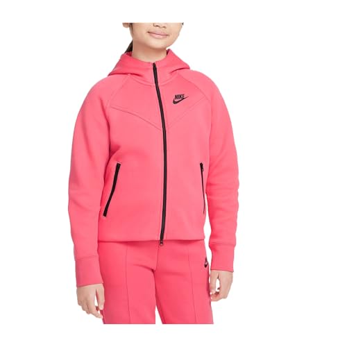 Nike Sportswear Tech Fleece Big Kids' (Girls') Full-Zip Hoodie (FD2979-629, Aster Pink/Black/Black)