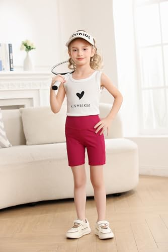 Girls 2 Pack Solid Ribbed 5" Exercise High Waisted Bike Shorts with Pockets 5-12 Years3