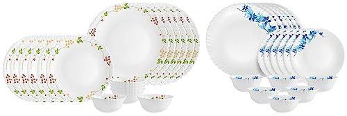 Image of Cello Opalware Dazzle Secret Garden Dinner Set, 18Pcs, White & Cello Opalware Dazzle Blue Swirl Dinner Set, 18Pcs, White