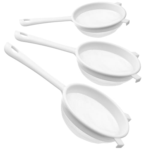 3er Set Plastiksieb Kefir Küchensieb Kunststoff mit Griff Nylon Netzsiebe Seiher Doppelgriff Feines Lebensmittel Mehl Sieb Lebensmittel-Joghurt-Netze Siebs für Backen Küche Seiher Siebs Tee Saft