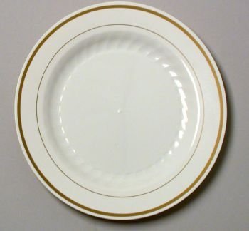 Masterpiece Plastic 6-inch Plates, Ivory w/Gold Rim 15 Per Pack Masterpiece Plastic 6-inch Plates, Ivory w/Gold Rim 15 Per Pack