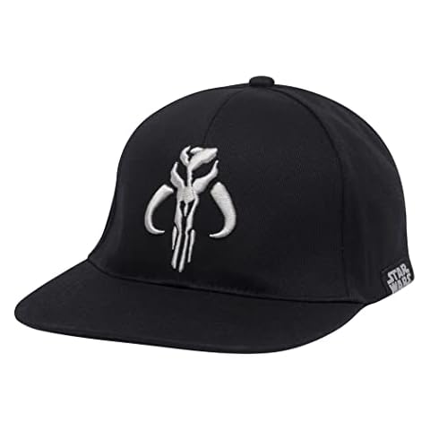 Berkshire Fashions Star Wars The Mandalorian Bounty Hunter Embroidered Flat Brim Snapback Hat Black, One Size Cover