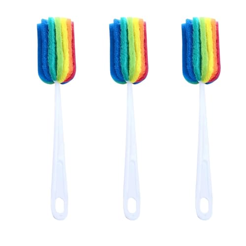 Image of 3PCS Cleaning Bottle Sponge Brush with Long Handle Scouring Pad Scrub Brushes for Kitchen Clean Glasses Mugs Cups