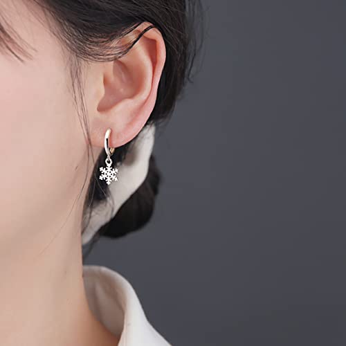 SLUYNZ Solid 925 Sterling Silver Snowflake Hoop Earrings for Women Teens Frozen Flower Hoop Earrings Winter Christmas Earrings3