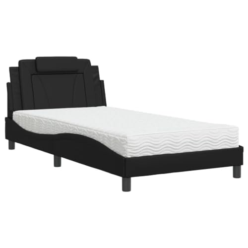 vidaXL Bett, Polsterbett Viana mit Matratze, Bettgestell Bettrahmen mit Lattenrost, Einzelbett Schlafzimmerbett, Schwarz 100x200cm Kunstleder vidaXL Bett, Polsterbett Viana mit Matratze, Bettgestell Bettrahmen mit Lattenrost, Einzelbett Schlafzimmerbett, Schwarz 100x200cm Kunstleder