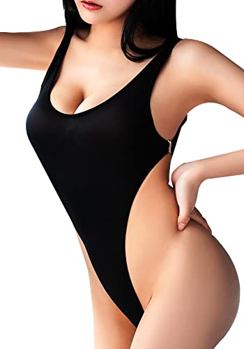 Bodysuit for Womens Monokini Bathing Suit Hi Cut Side Open Buckle See Through One Piece Swimsuit, One Size
