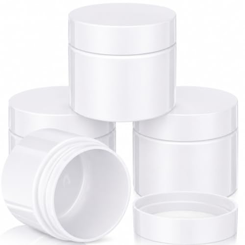Patelai 4 Pcs Plastic Jars with Lids, Pure White, 4 oz, Wide Mouth