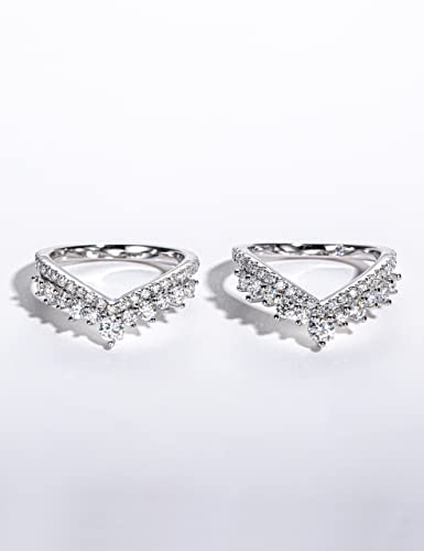 CannyCat 1.23 CTTW Moissanite Ring Enhancers 2 pieces Moissanite Curved Wedding Bands for Women Platinum-Plated Silver Eternity Stacking Rings Wrap Guard for Engagement Anniversary Ring3