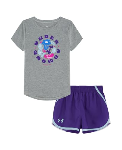 Image of Under Armour Girl's 2-piece Short Sleeve Tee and Shorts Set, Lightweight and Comfortable
