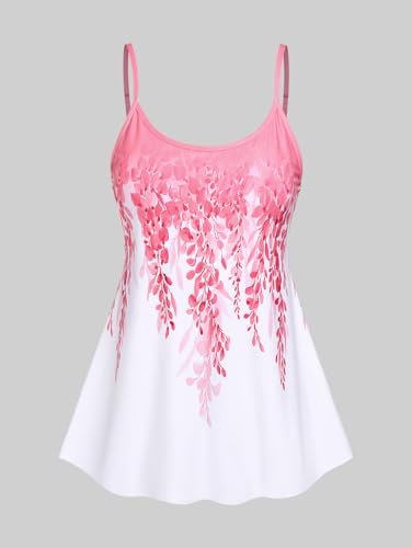 Rosegal Women Plus Size Two Piece Modest Tankini Swimsuit Floral Ombre Boyleg Padded Tankini3