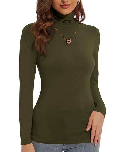 Image of Women's Turtleneck Long Sleeve Shirts Slim Fitted Lightweight Base Layer Casual Tops