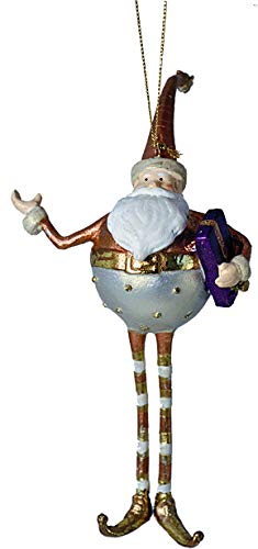 ecosoul Kerstman cadeau drager Kerstmis boomversiering figuur decoratie hanger kerstboomversiering 16 cm (wit-goud met cadeau)