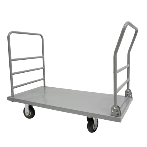 Platform Truck Cart Heavy Duty Push Cart Dolly 2000 lbs Capacity 48x24 Steel Flatbed Cart Dolly with Detachable Guardrail and 6