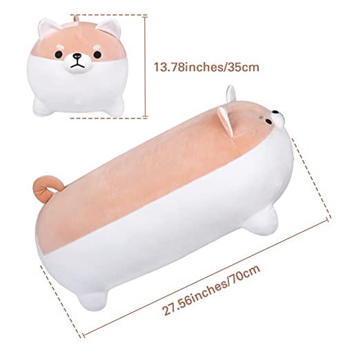 Auspicious beginning 27.6'' Shiba Inu Plush Toy Anime Angry Corgi Kawaii Long Plush Dog Soft Hugging Body Pillow, Big Stuffed Animal Plush Doll Gifts Brown