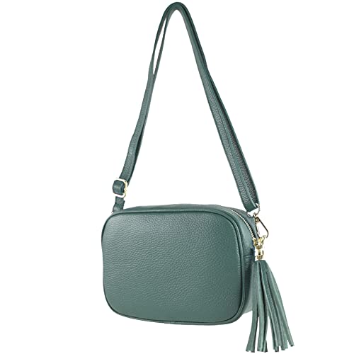 modamoda de - T240 - kleine Umhängetasche aus ital. Echtleder, Farbe:Petrol