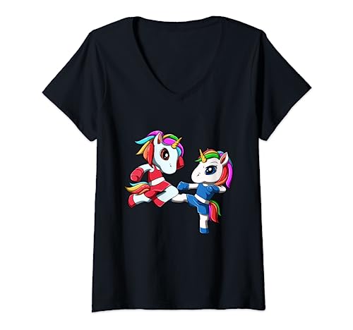 Muay Thai Unicorno - Thai Boxe e Kickboxing Maglietta con Collo a V