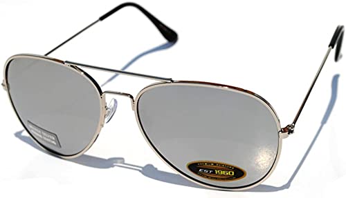 Aviator Sunglasses Metal Silver Frame Silver Mirrored Lens Men Women
