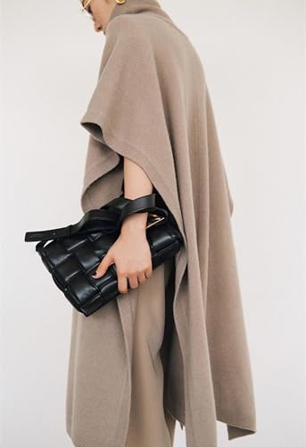 Women's Knitted Cashmere Wool Shawl Solid Color Long Cloak High Neck Cape Sweater Fashion Warm Poncho4