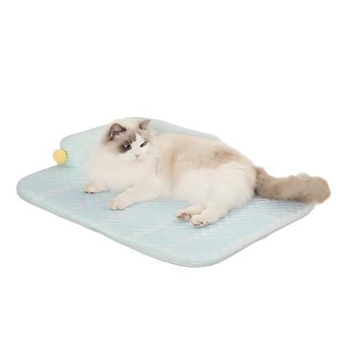 HILIMSE Cat Bed-Cooling Cat Mat with 4.33inch Pillow for Kittens & Cats, Machine-Washable Cushion...