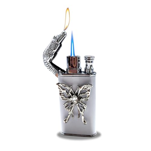 Encendedor Butano Antorcha Dual Llama Cocodrilo Blanco miniatura 1