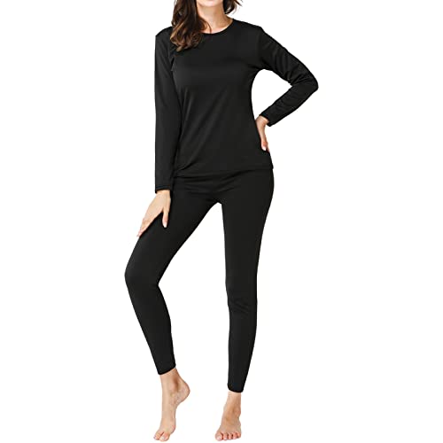 Thermal Underwear for Women Thermal Underwear Set, Ultra Soft Long Johns for Women with Fleece Lined Top Bottom, Black S