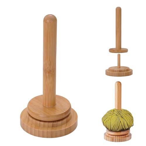 Pamtns Porta Hilos Madera Soporte para Hilo de Lana de Madera Extraíble Porta Ovillos de Lana Desenrollador de Lana Carrete de Lana Dispensador de Lana Giratorio con Rodamiento Regalo Ganchillo