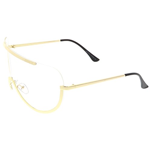 zeroUV - Oversize Semi Rimless Metal Trim Clear Mono Lens Shield Eyeglasses 65mm3