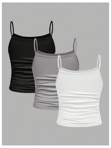 Image of SOLY HUX Girl's Tank Tops 3 Packs Cute Ruched Spaghetti Strap Camisole Slim Fit Undershirts