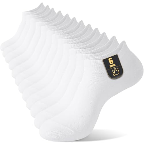SockWaddles 6 Pairs Cotton Trainer Socks Womens 3-5/6-8 Thin Breathable Ladies Ankle Socks Low Cut Summer Sock White