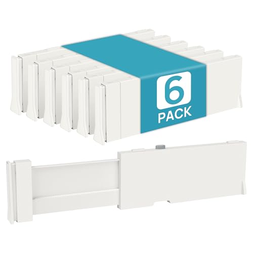 Image of Vtopmart Drawer Dividers for Clothes 6 Pack, Adjustable 4" High Expandable from 11.6"-17" Dresser Drawer Organizer, Plastic Separators for Dresser, Baby Clothing, Kitchen, Cosmetic and Office Storage