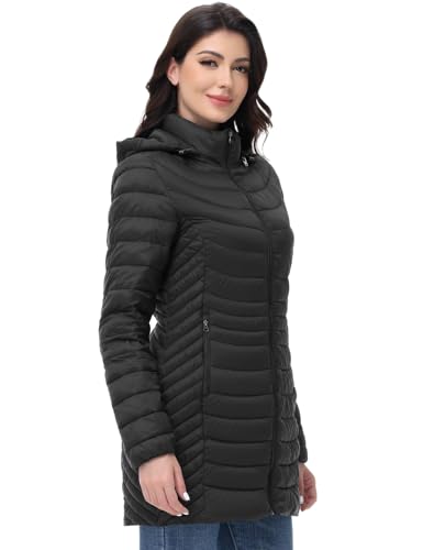 MIDNIGHTSUN Women’s Packable Puffer Jacket Lightweight Puffer Coat Mid-length Hooded Warm Winter Puffy Jacket2