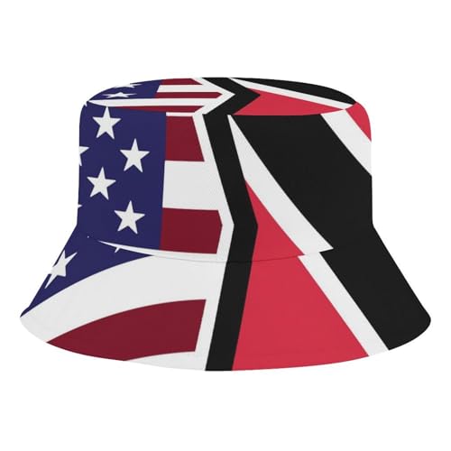 American and Trinidad Tobago FlagChildren's Bucket Hat for Boys and Girls, Breathable Summer Beach Hat54cm