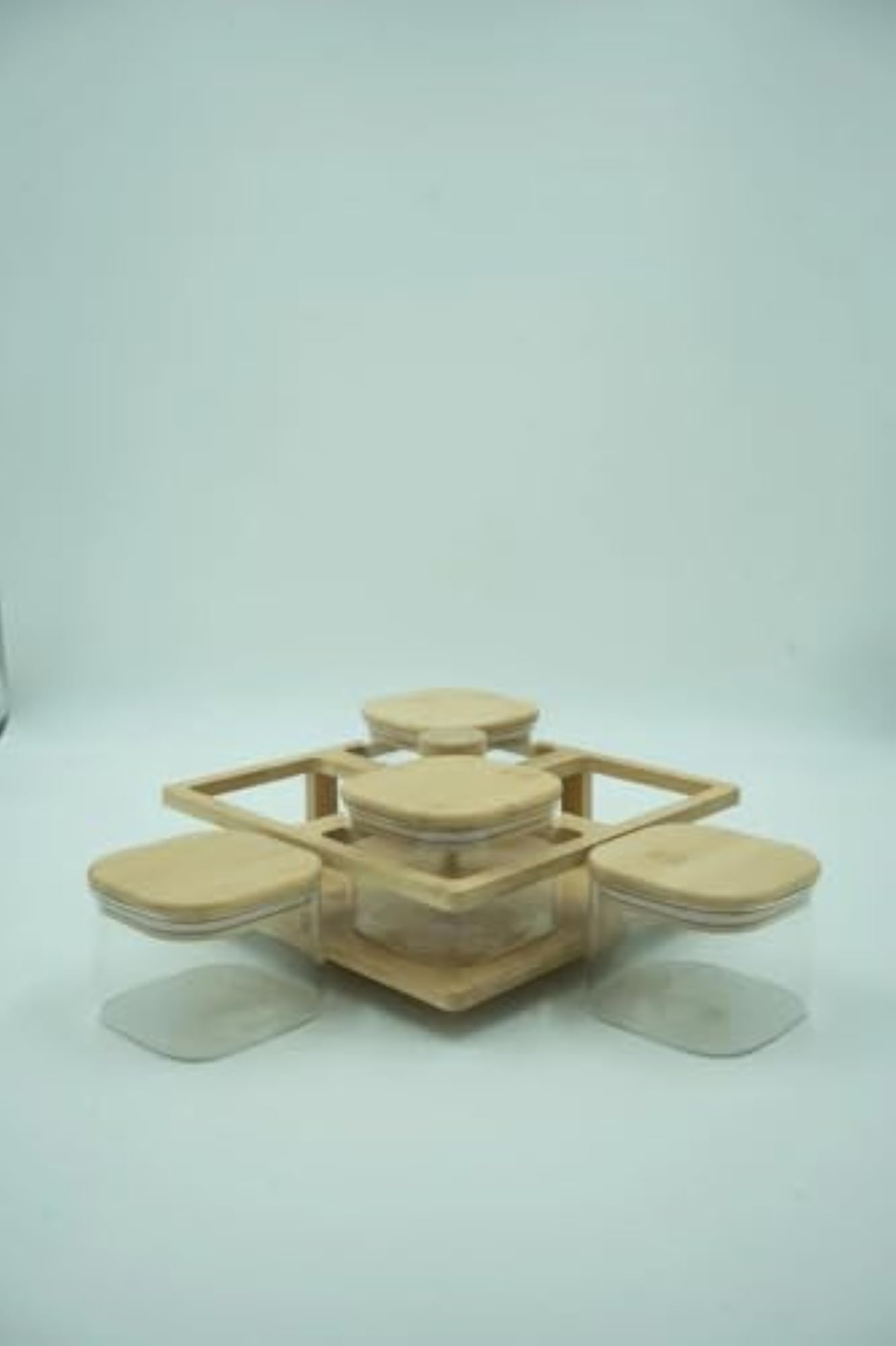 Wooden Revolving Spice & Candy Jar Set, 4 Pcs