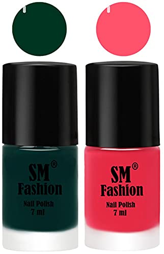 Image of Long Lasting Nail Polish | Nail Paint Combo 7 ml Each) - Set of 2 Dark Green-Dark Pink
