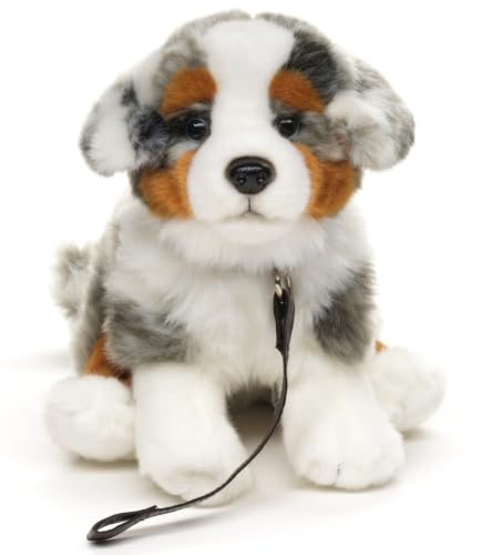 Uni-Toys - Australian Shepherd Puppy Sitting (with Leash) - 22 cm (Height) - Plush Dog Pet - Plush Toy Cuddly Toy