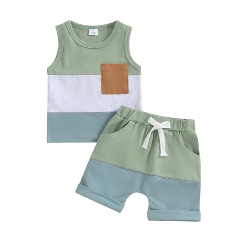 Image of Amnnchya Baby Boy 4th of July Outfit Stars Sleeveless Fourth of July Tank Top Shorts Toddler Independence Day Clothes