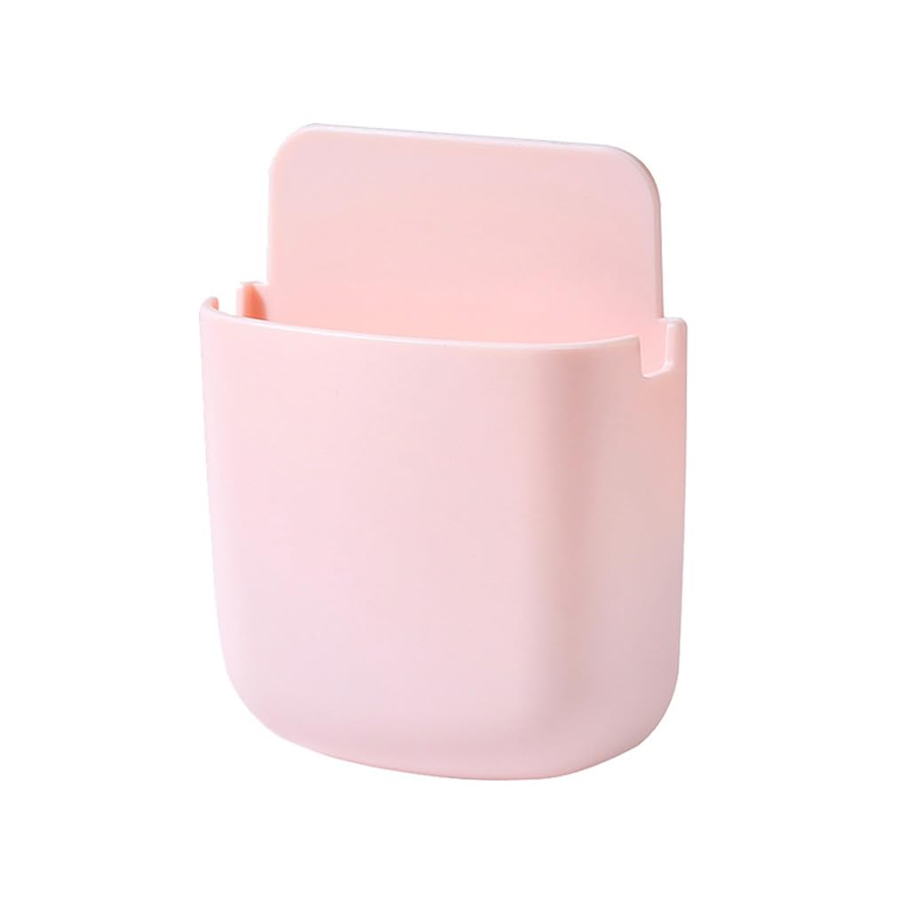 WOVEBIUS Bedroom Remote Control Wall Holder Home Mobile Phone Controller Garbage Bags ABS Plastic Organizer Box Adhesive Case Pink