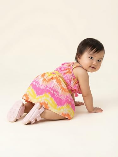 Image of Nautinati Baby Girls Fit & Flare Dress with Single Shoulder Strap and Assymetric Neckline | Age 0-3 Years