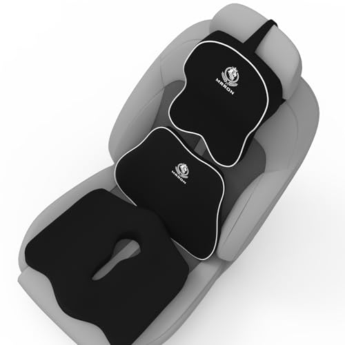 Image of Memory Foam Car Seat Cushion Combo - Backrest, Coccyx Cushion & Neckrest - Orthopedic Support for Back, Tailbone, Sciatica & Neck Pain - Ergonomic Comfort for Car, Office. (Black, Slim Backrest)