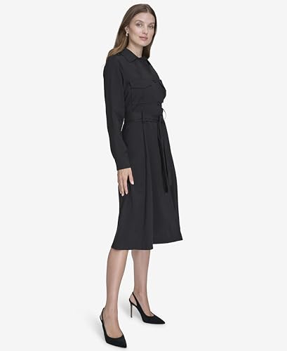 H HALSTON Women's Wear to Work Collared V-Neck Long Sleeve Shirt Dress3