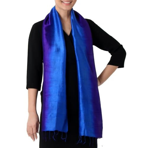 NOVICA Artisan Crafted Silk Woven Women Scarf | Vintage | Wrap Neck | Purple Blue | Scarves Wrap Solid Accessories | Versatile | Thailand ' Spring Shimmer' 67