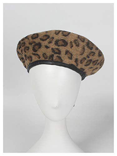 Jewelry-Box Fashion Lady Leopard Print Beret Hat Wool Warm Plain Beanie Hat Cap, Brown #TOP1