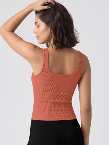 Image of ODODOS 3-Pack Seamless Square Neck Crop Tank for Women Ribbed Knit Soft Low Back Cropped Tops