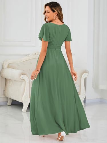 Image of Ever-Pretty Women's Spring Elegant Round Neck Short Sleeve Chiffon Empire Waist Floor Length Formal Dresses Bridesmaid Dress