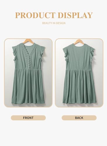 Image of Eytino Plus Size Dresses for Women Summer Ruffle Cap Sleeve Lace V Neck Embroidery Eyelet A Line Dress(1X-5X)